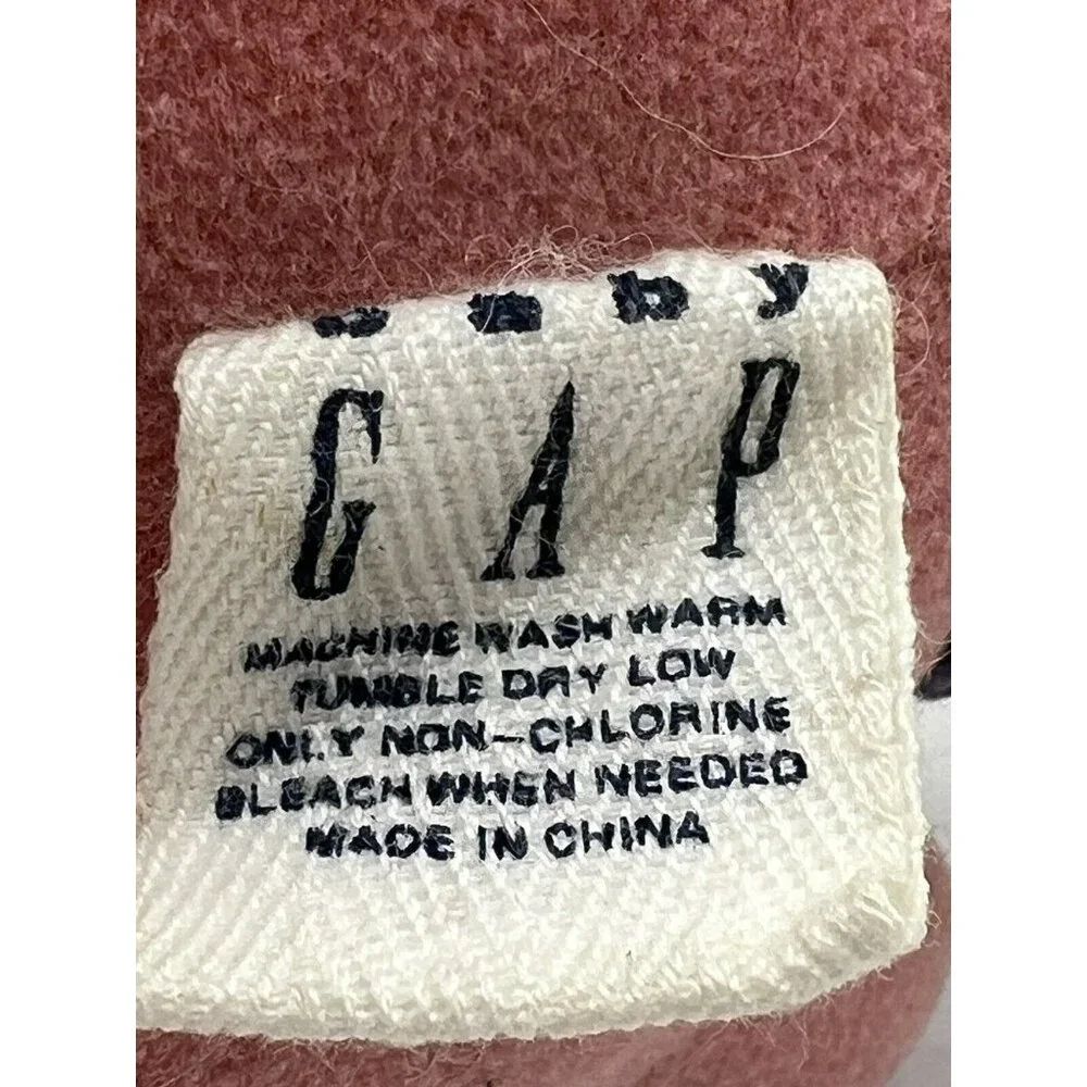 Baby GAP Dark Pink Teddy Bear Plush Rattle Blue Ribbon 6‎ inch Embroidered Eyes